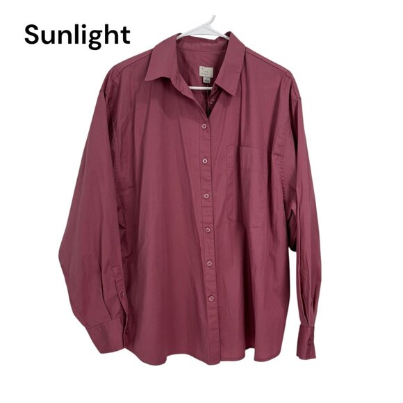 A New Day Womens Long-Sleeve Button-Down Shirt Size L Cotton Blend Rose Pink - Picture 1 of 10